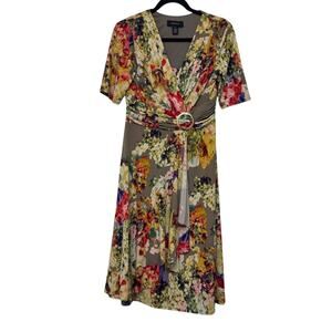 R&M Richard’s‎ Floral Wrap Style V-Neck Short Sleeve Knee Length Dress Womens 8